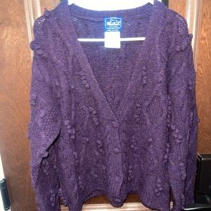 Woolrich Women's Deep Purple V-Neck Bobble Knit Sweater Sz Medium